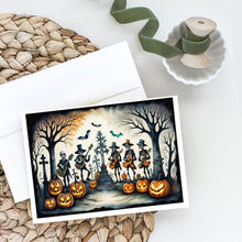 Load image into Gallery viewer, Mariachi Skeleton Band Spooky Halloween Greeting Cards -  Blank Note Cards – 8-Pack of Artist-Designed Cards with Envelopes
