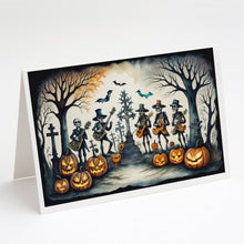 Load image into Gallery viewer, Mariachi Skeleton Band Spooky Halloween Greeting Cards -  Blank Note Cards – 8-Pack of Artist-Designed Cards with Envelopes