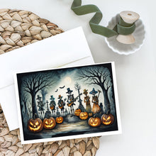 Load image into Gallery viewer, Mariachi Skeleton Band Spooky Halloween Greeting Cards -  Blank Note Cards – 8-Pack of Artist-Designed Cards with Envelopes
