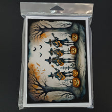 Load image into Gallery viewer, Mariachi Skeleton Band Spooky Halloween Greeting Cards -  Blank Note Cards – 8-Pack of Artist-Designed Cards with Envelopes