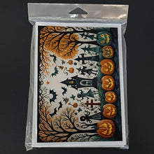 Load image into Gallery viewer, Papel Picado Skeletons Spooky Halloween Greeting Cards -  Blank Note Cards – 8-Pack of Artist-Designed Cards with Envelopes