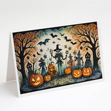 Load image into Gallery viewer, Papel Picado Skeletons Spooky Halloween Greeting Cards -  Blank Note Cards – 8-Pack of Artist-Designed Cards with Envelopes