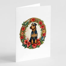 Load image into Gallery viewer, Airedale Terrier Christmas Flowers Greeting Cards - Blank Note Cards – 8-Pack of Artist-Designed Cards with Envelopes