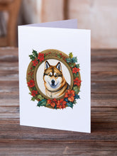 Load image into Gallery viewer, Akita Christmas Flowers Greeting Cards - Blank Note Cards – 8-Pack of Artist-Designed Cards with Envelopes