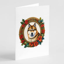 Load image into Gallery viewer, Akita Christmas Flowers Greeting Cards - Blank Note Cards – 8-Pack of Artist-Designed Cards with Envelopes