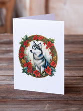 Load image into Gallery viewer, Alaskan Klee Kai Christmas Flowers Greeting Cards - Blank Note Cards – 8-Pack of Artist-Designed Cards with Envelopes
