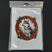 Load image into Gallery viewer, Alaskan Klee Kai Christmas Flowers Greeting Cards - Blank Note Cards – 8-Pack of Artist-Designed Cards with Envelopes