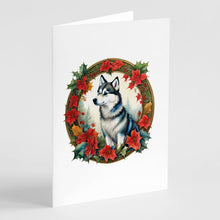 Load image into Gallery viewer, Alaskan Klee Kai Christmas Flowers Greeting Cards - Blank Note Cards – 8-Pack of Artist-Designed Cards with Envelopes