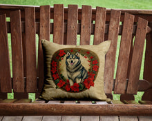 Load image into Gallery viewer, Alaskan Malamute Christmas Flowers Throw Pillow - 14x14 Decorative Pillow – Art for Your Home &amp; Patio