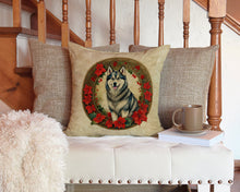 Load image into Gallery viewer, Alaskan Malamute Christmas Flowers Throw Pillow - 14x14 Decorative Pillow – Art for Your Home &amp; Patio