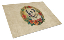 Load image into Gallery viewer, American Bulldog Christmas Flowers Glass Cutting Boards – Durable, Decorative Kitchen Art