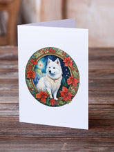 Load image into Gallery viewer, American Eskimo Christmas Flowers Greeting Cards - Blank Note Cards – 8-Pack of Artist-Designed Cards with Envelopes