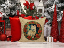 Load image into Gallery viewer, American Eskimo Christmas Flowers Throw Pillow