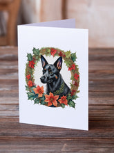 Load image into Gallery viewer, Australian Kelpie Christmas Flowers Greeting Cards - Blank Note Cards – 8-Pack of Artist-Designed Cards with Envelopes