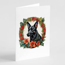 Load image into Gallery viewer, Australian Kelpie Christmas Flowers Greeting Cards - Blank Note Cards – 8-Pack of Artist-Designed Cards with Envelopes