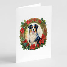 Load image into Gallery viewer, Australian Shepherd Christmas Flowers Greeting Cards - Blank Note Cards – 8-Pack of Artist-Designed Cards with Envelopes