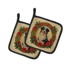 Load image into Gallery viewer, Australian Shepherd Christmas Flowers Pot Holders - Set of 2 Decorative Kitchen Helpers | Made in the USA
