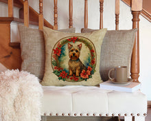 Load image into Gallery viewer, Australian Terrier Christmas Flowers Throw Pillow - 14x14 Decorative Pillow – Art for Your Home &amp; Patio