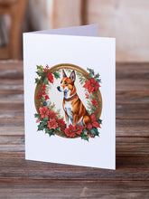 Load image into Gallery viewer, Basenji Christmas Flowers Greeting Cards - Blank Note Cards – 8-Pack of Artist-Designed Cards with Envelopes