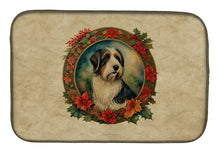 Load image into Gallery viewer, Bearded Collie Christmas Flowers Dish Drying Mat