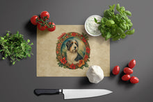 Load image into Gallery viewer, Bearded Collie Christmas Flowers Glass Cutting Boards – Durable, Decorative Kitchen Art