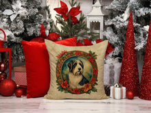 Load image into Gallery viewer, Bearded Collie Christmas Flowers Throw Pillow