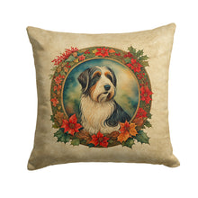Load image into Gallery viewer, Bearded Collie Christmas Flowers Throw Pillow