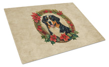 Load image into Gallery viewer, Bernese Mountain Dog Christmas Flowers Glass Cutting Boards – Durable, Decorative Kitchen Art