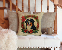 Load image into Gallery viewer, Bernese Mountain Dog Christmas Flowers Throw Pillow - 14x14 Decorative Pillow – Art for Your Home &amp; Patio