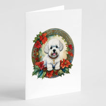 Load image into Gallery viewer, Bichon Frise Christmas Flowers Greeting Cards - Blank Note Cards – 8-Pack of Artist-Designed Cards with Envelopes
