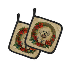 Load image into Gallery viewer, Bichon Frise Christmas Flowers Pot Holders - Set of 2 Decorative Kitchen Helpers | Made in the USA