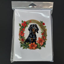 Load image into Gallery viewer, Black and Tan Coonhound Christmas Flowers Greeting Cards - Blank Note Cards – 8-Pack of Artist-Designed Cards with Envelopes