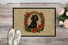 Load image into Gallery viewer, Black and Tan Coonhound Christmas Flowers Doormat-24x36 Indoor / Outdoor Rug | Made in USA