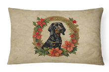 Load image into Gallery viewer, Black and Tan Coonhound Christmas Flowers Throw Pillow