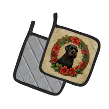 Load image into Gallery viewer, Black Russian Terrier Christmas Flowers Pot Holders - Set of 2 Decorative Kitchen Helpers | Made in the USA