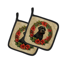 Load image into Gallery viewer, Black Russian Terrier Christmas Flowers Pot Holders - Set of 2 Decorative Kitchen Helpers | Made in the USA