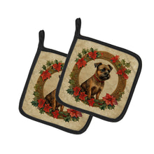 Load image into Gallery viewer, Border Terrier Christmas Flowers Pot Holders - Set of 2 Decorative Kitchen Helpers | Made in the USA