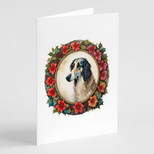 Load image into Gallery viewer, Borzoi Christmas Flowers Greeting Cards - Blank Note Cards – 8-Pack of Artist-Designed Cards with Envelopes