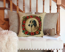 Load image into Gallery viewer, Borzoi Christmas Flowers Throw Pillow - 14x14 Decorative Pillow – Art for Your Home &amp; Patio