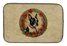 Load image into Gallery viewer, Boston Terrier Christmas Flowers Dish Drying Mat