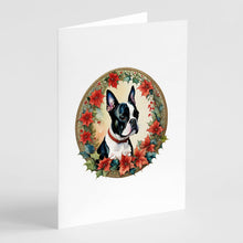 Load image into Gallery viewer, Boston Terrier Christmas Flowers Greeting Cards - Blank Note Cards – 8-Pack of Artist-Designed Cards with Envelopes
