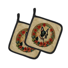Load image into Gallery viewer, Boston Terrier Christmas Flowers Pot Holders - Set of 2 Decorative Kitchen Helpers | Made in the USA