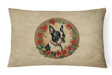 Load image into Gallery viewer, Boston Terrier Christmas Flowers Throw Pillow