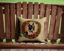 Load image into Gallery viewer, Boston Terrier Christmas Flowers Throw Pillow - 14x14 Decorative Pillow – Art for Your Home &amp; Patio