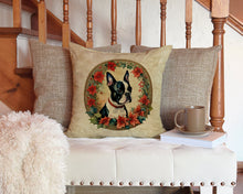 Load image into Gallery viewer, Boston Terrier Christmas Flowers Throw Pillow - 14x14 Decorative Pillow – Art for Your Home &amp; Patio