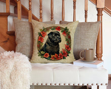 Load image into Gallery viewer, Bouvier des Flandres Christmas Flowers Throw Pillow - 14x14 Decorative Pillow – Art for Your Home &amp; Patio