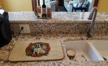 Load image into Gallery viewer, White Boxer Christmas Flowers Dish Drying Mat