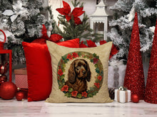 Load image into Gallery viewer, Boykin Spaniel Christmas Flowers Throw Pillow