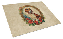 Load image into Gallery viewer, Brittany Spaniel Christmas Flowers Glass Cutting Boards – Durable, Decorative Kitchen Art