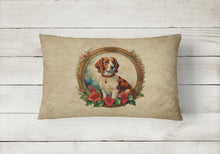 Load image into Gallery viewer, Brittany Spaniel Christmas Flowers Throw Pillow